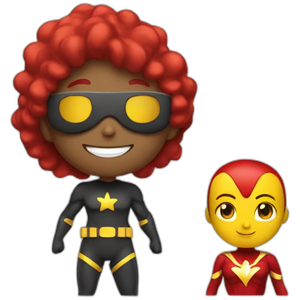 Guy and girl super hero with #004c92 color ans red ans yellow emoji