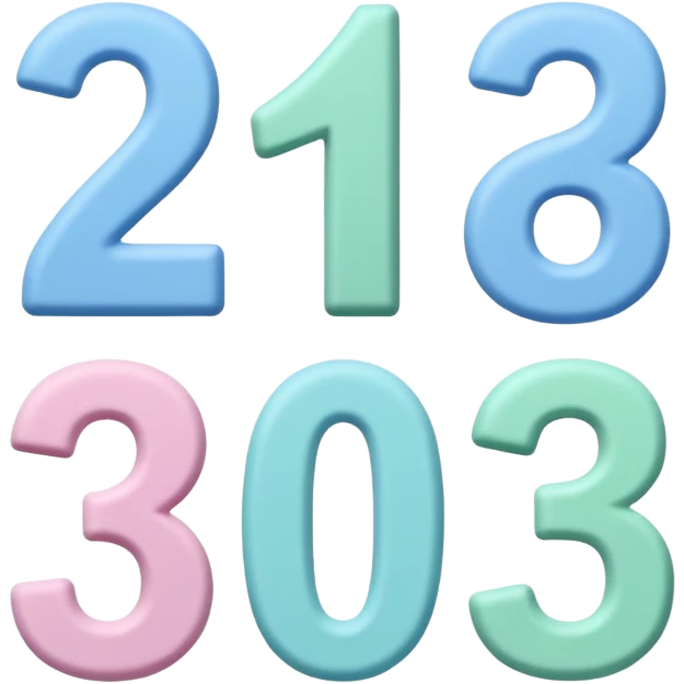 Numbers 1, 2, 3 in pastel colors (pink, blue, green), Pixar-style 3D, hand-drawn texture, soft shadow, transparent background emoji