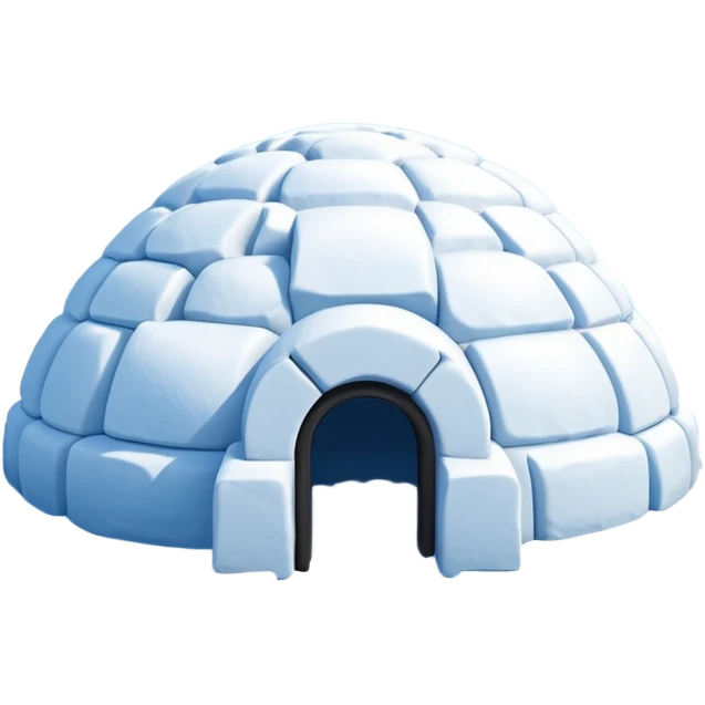 A traditional snow igloo on a vast snowy plain under a clear blue sky. Soft sunlight casts gentle shadows across the snow. The igloo has a small entrance tunnel and compacted snow blocks forming its dome. Realistic Arctic environment, calm winter feeling. Negative: Background transparent. emoji