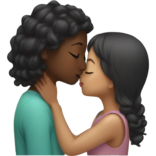 black girl kissing asian girl  emoji