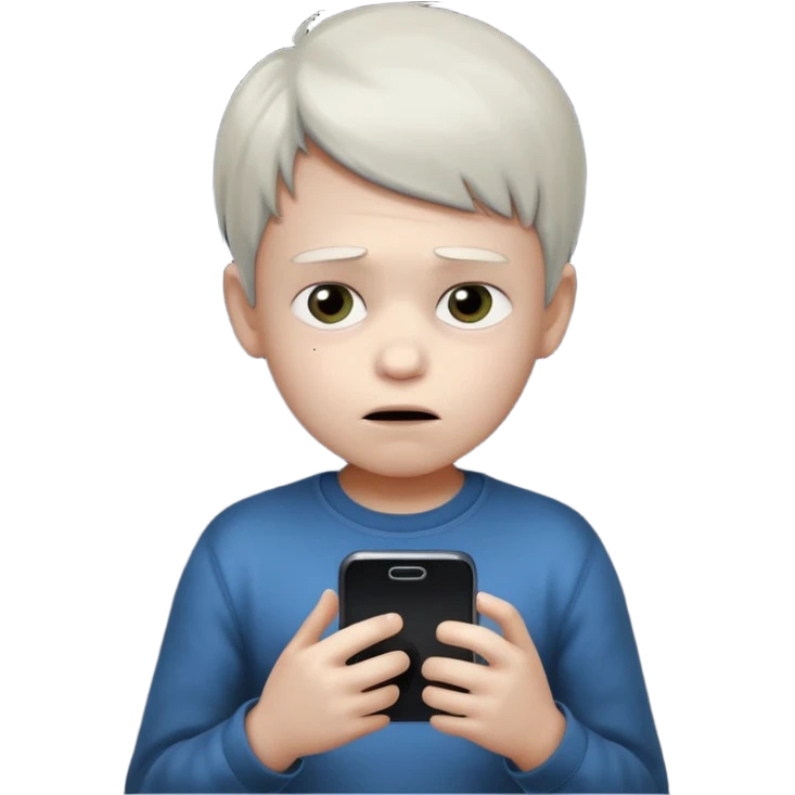 un niño de entre 3 - 10 años jugando con su celular, cansado en una habitacion apagada, el niño tiene piel blanca

 emoji