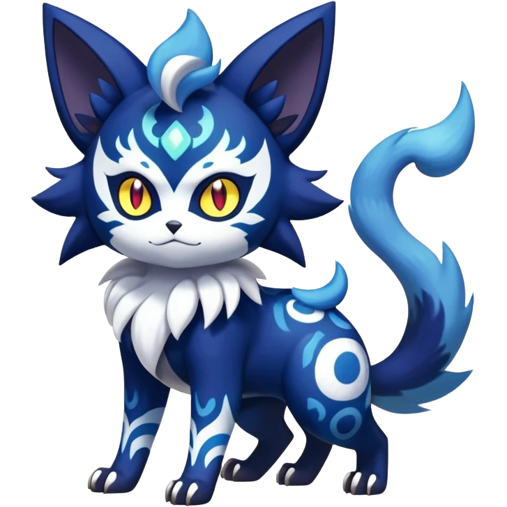 Shiny Evil mExotic Badass Colorful Ethereal Royal Mysterious Gothic Meowstic-Zorua-Litten-Noibat-Pokémon-Fakémon-hybrid-creature (full body) with random pattern-markings emoji