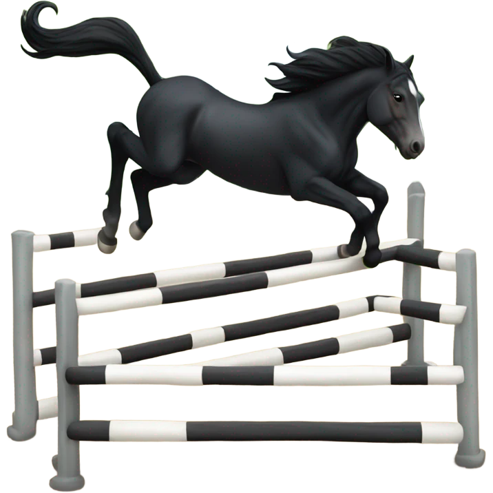 BLACK HORSE JUMPING AN OBTACLE, THE HORSE IS COMPLETELY BLACK  emoji