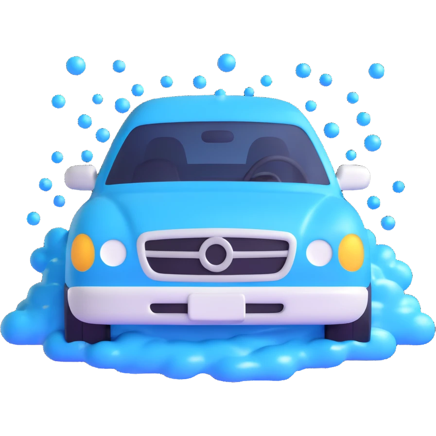 car wash emoji, bubbly water, blue and white, cheerful emoji