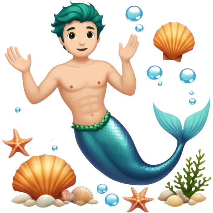 Merman, ocean, seashells, seaweed emoji
