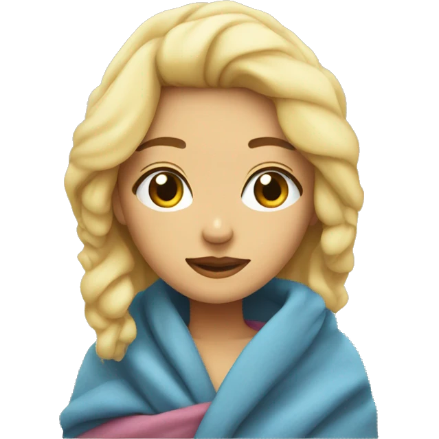 Blonde girl wrapped in blanket cozy emoji