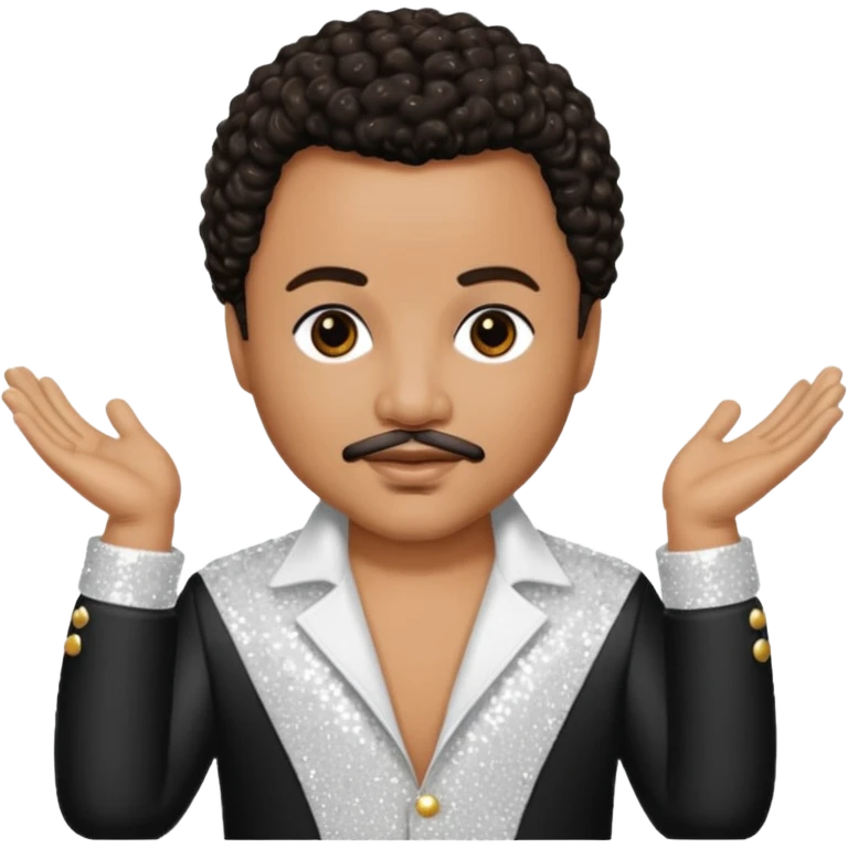Howard Hewett with dark brown jeri curl hair, white sequin outfit emoji