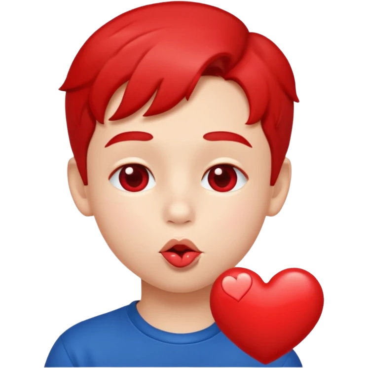 Emoji, boy's face blowing a kiss, puckered lips, small heart emoji