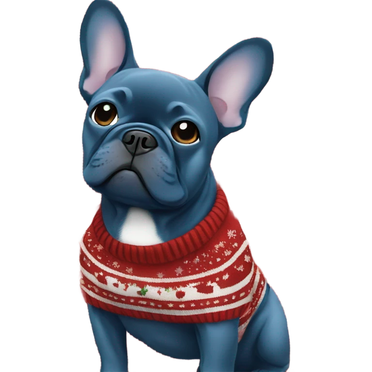 Blue French bulldog Christmas sweater  emoji