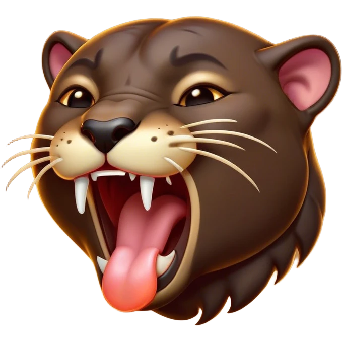 Cinematic Cute Yawning Panther Portrait Emoji, Head tilted slightly with a dramatic, wide-open yawn, showcasing a sleek, shadowy form with drowsy, half-closed eyes and a relaxed, open expression, Simplified yet irresistibly adorable features, highly detailed, glowing with a soft, cozy dark glow, high shine, relaxed yet expressive, stylized with a dash of whimsical elegance, soft glowing outline, capturing the essence of a drowsy yet affectionate jungle guardian that appears ready to stretch out for a nap! emoji