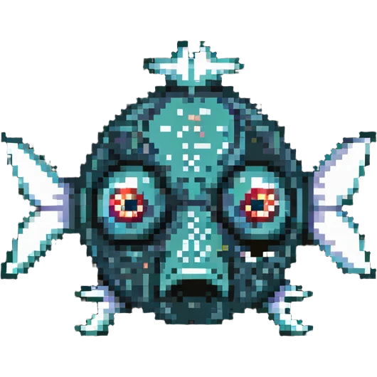 dead fish head logo with X eyes and a bone, fish head separated from body emoji