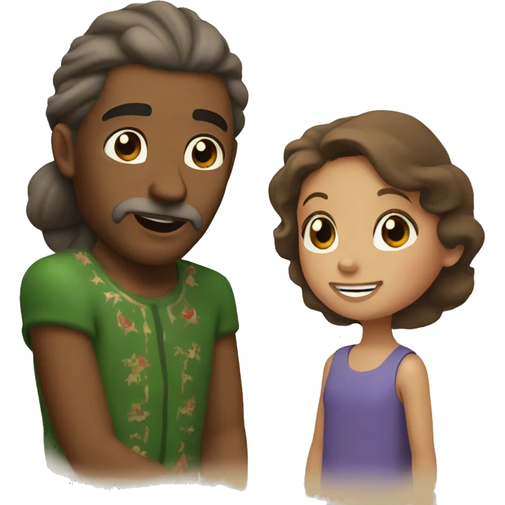 santa talking to a little girl with tan skin brown eyes and brown hair emoji