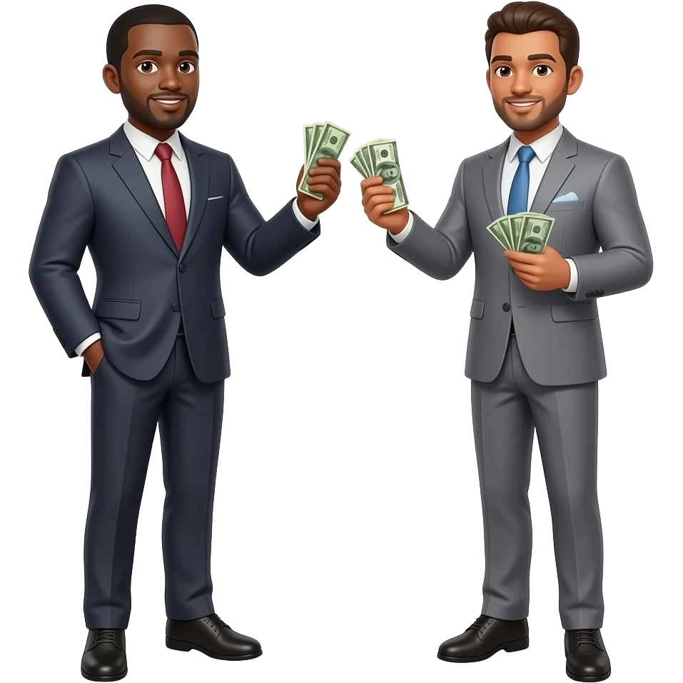 create an emoji of a black man billionaire spending money on another man emoji