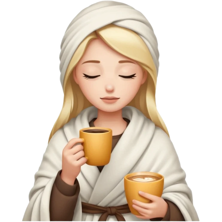 girl with white blanket and coffe and close eyes emoji