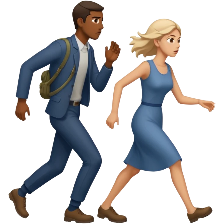 
Iranians fleeing war, full length, in profile, man and woman emoji