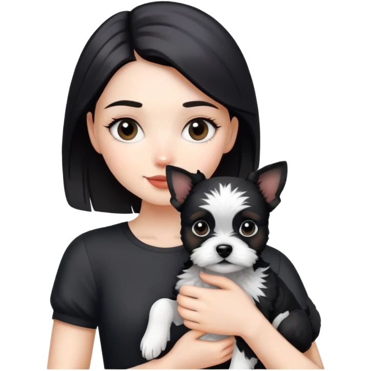 A beautiful girl holding a Black and white terrier dog emoji