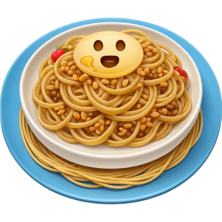Emoji of a plate with grains and spaghetti, simple bright Apple-style emoji