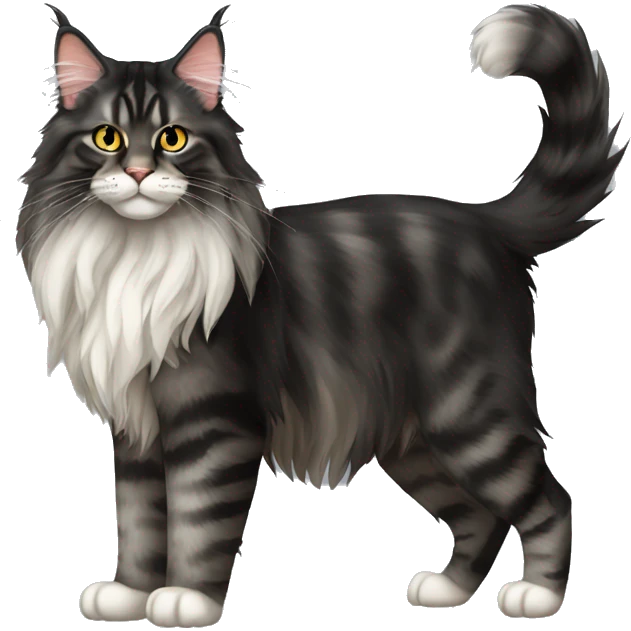 Maine coon Cat Full Body negro y nlanco emoji