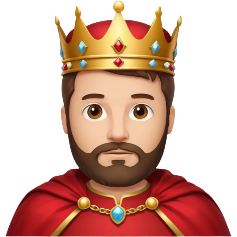 Bearded King, Middle-aged king with trimmed brown beard, red cape., wearing crown emoji