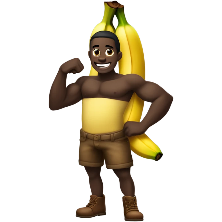 Use standard IOS emojis of a banana, a log, an obergine and flexed biceps: dark skin ton and generate the following: an obergine with two logs as eyes and a banana as smile and two biceps as h emoji