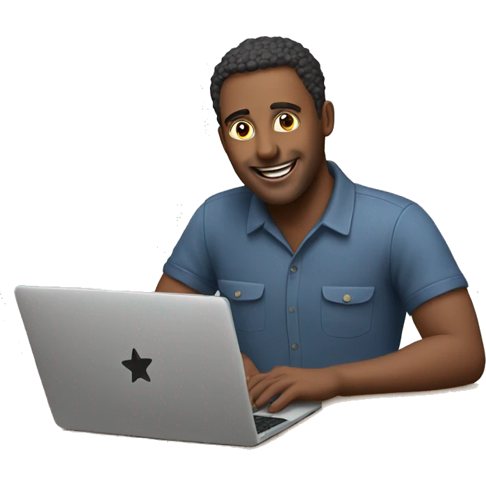 man with laptop rate with 5 stars emoji