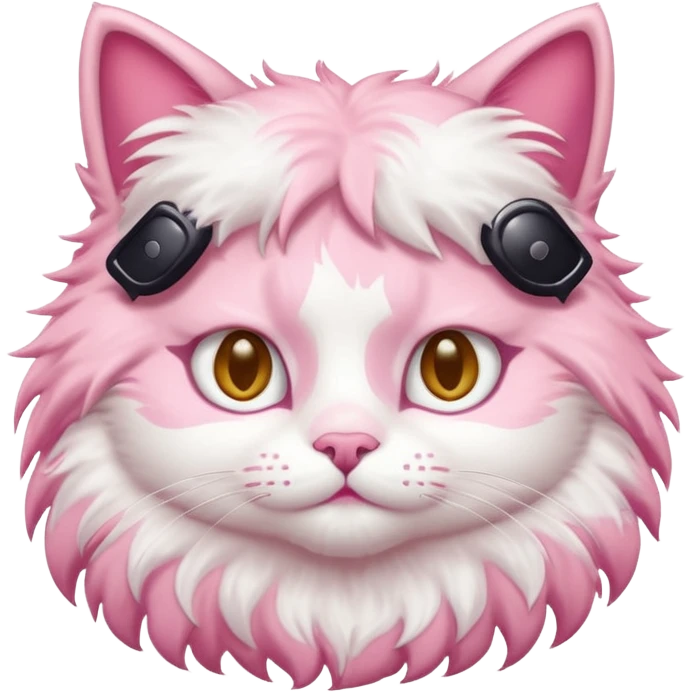 A cat in a house and  a pink cat emoji
