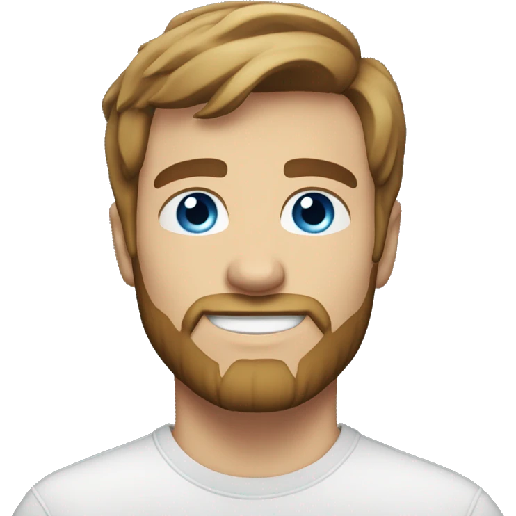 A 23 year old, Caucasian man, with short brown hair, with beard facial hair,   with blue eyes wearing a t-shirt. emoji