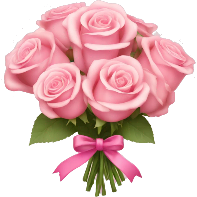 A bouquet of light pink roses, with pink ribbon on it emoji