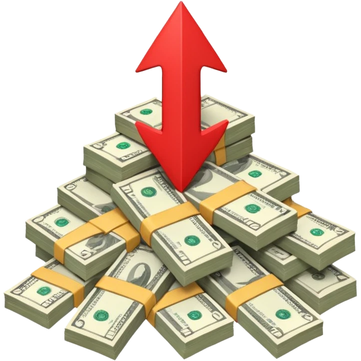 a pile of money with red arrow up with a strategy paper emoji