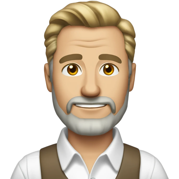 middle aged english man, short slicked back hair dark blonde, dark blonde medium length size full beard, wearing only a plain white smart shirt unbuttoned. emoji