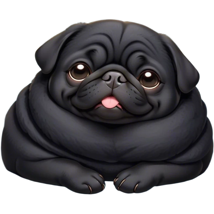 Cinematic Meme-Worthy Chubby Sleeping Black Pug Portrait Emoji, Head resting peacefully with a contented smile, showcasing a delightfully chubby build and a luxuriously soft black coat, eyes shut in a serene nap, Simplified yet hilariously adorable features, highly detailed, glowing with a soft, drowsy light, high shine, relaxed and utterly lovable, stylized with an air of playful laziness, bright and heartwarming, soft glowing outline, capturing the essence of a comically sleepy companion, so meme-worthy it feels like it could instantly become the next viral sensation of adorable slumber! emoji