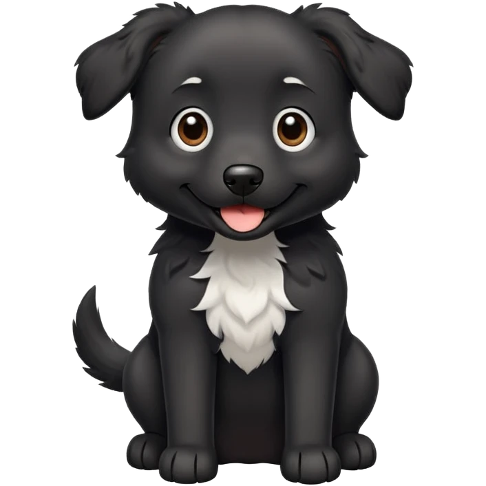 black dog with slightly curly hair and a white chest emoji
