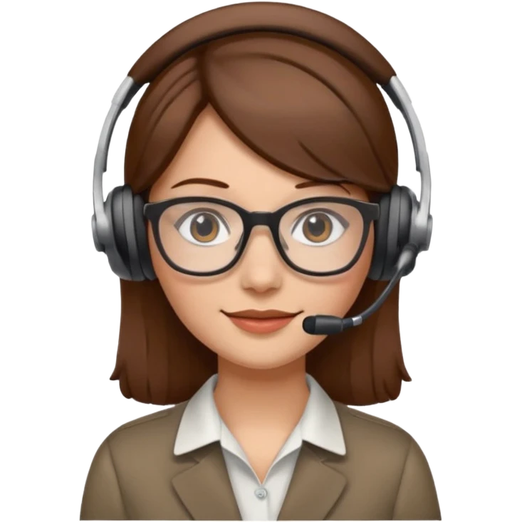 Frau, braune Haare, Brille, mit Headset für Kundenberatung emoji