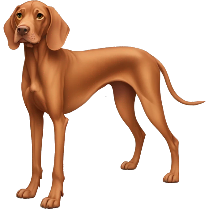 Grown Vizsla dog. Standing. Long ears. Long legs. Light color paws. Very Light color face.  emoji
