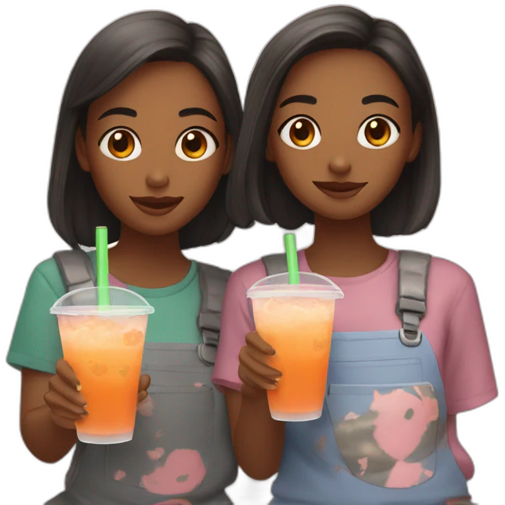 Two girls having boba tea emoji
