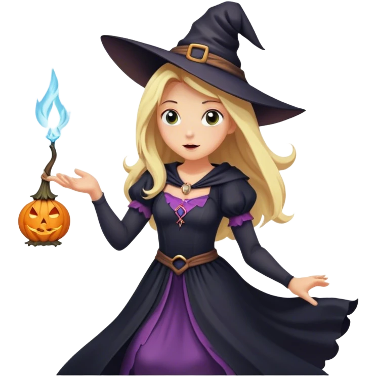 Blond witch girl with pretty dress casting spell on man emoji