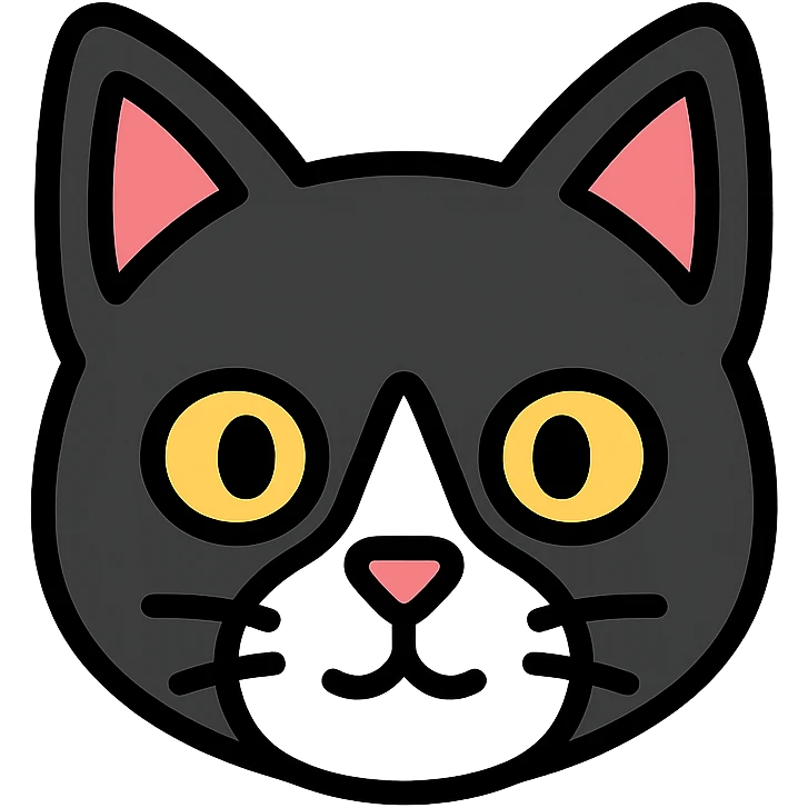 tuxedo cat face, simple, clear expression, lineal color icon with black outlines emoji
