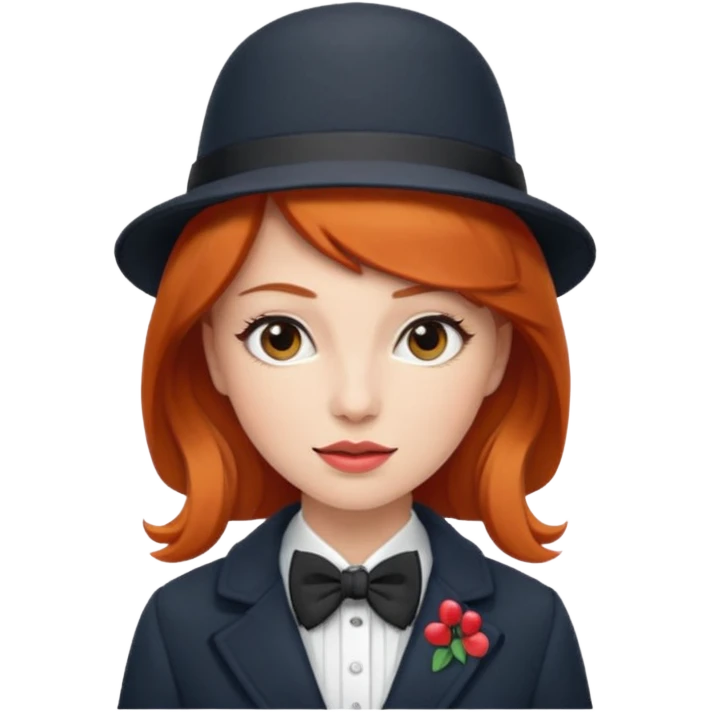 Bow Ties, Coats, and hat, lady, modern, red head. emoji