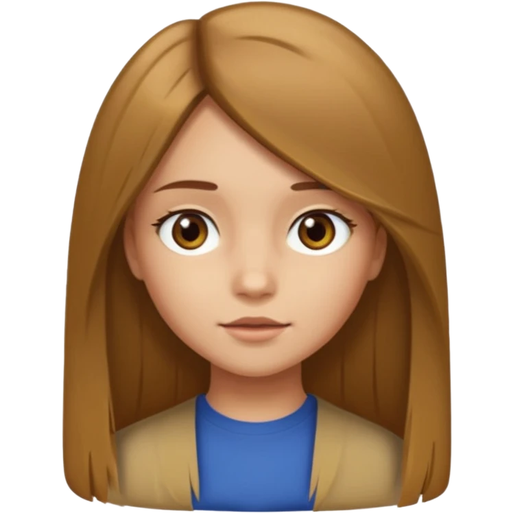Girl with brown long brown hair with blond peekaboo underneath. She has her hair long and parted to the side and straight. She has light skin. She has hazel eyes.   emoji