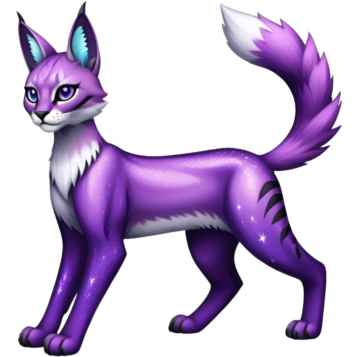 Vibrant dark edgy gothic Falvie-Fionbri-Bobcat-Caracal-creature-sparkle-feline-fursona, full body emoji