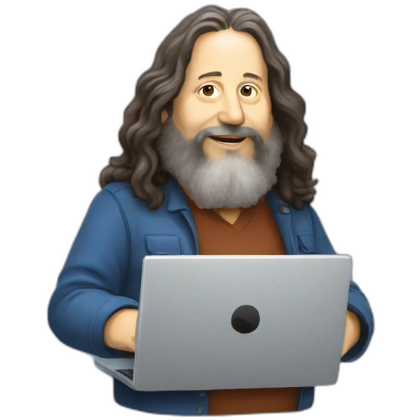 richard stallman with a laptop emoji