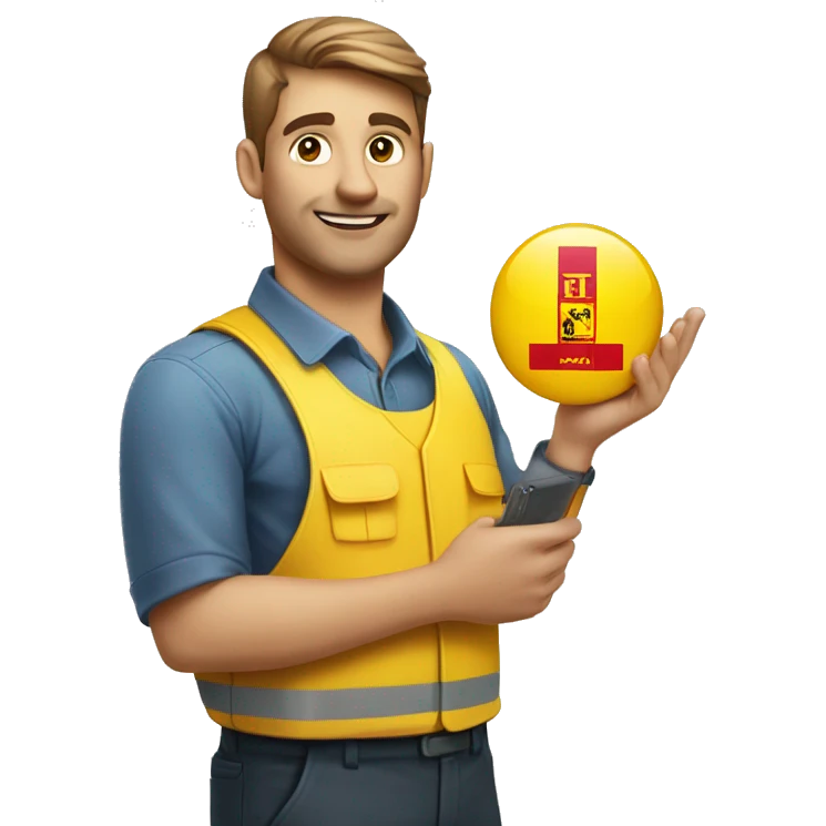 A DHL employee and a cross in his hand emoji