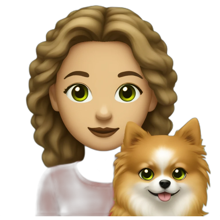 light-skinned-girl-with-green-eyes-walk-with-red-pomeranian emoji