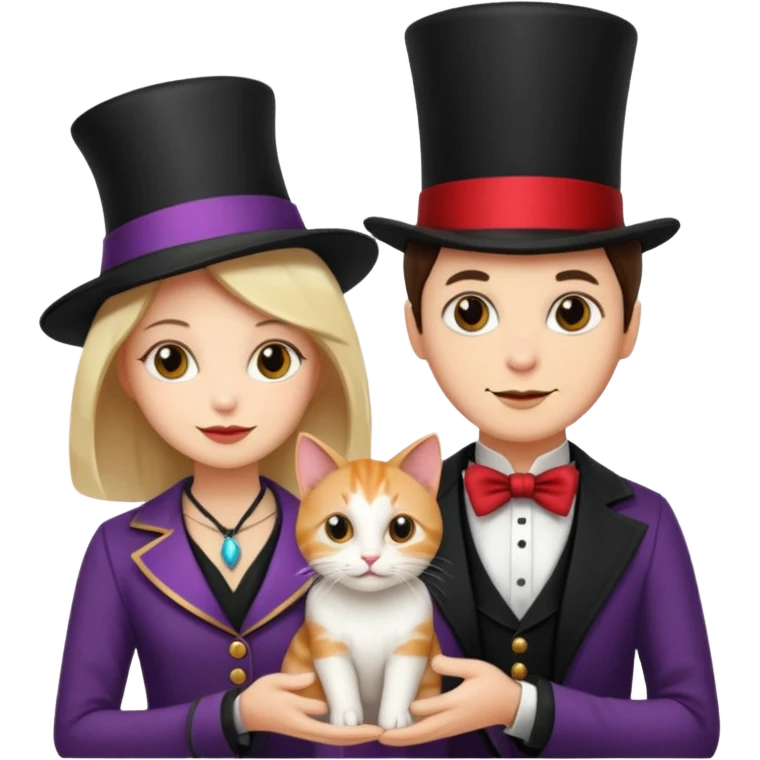 magician couple and their pet cat emoji