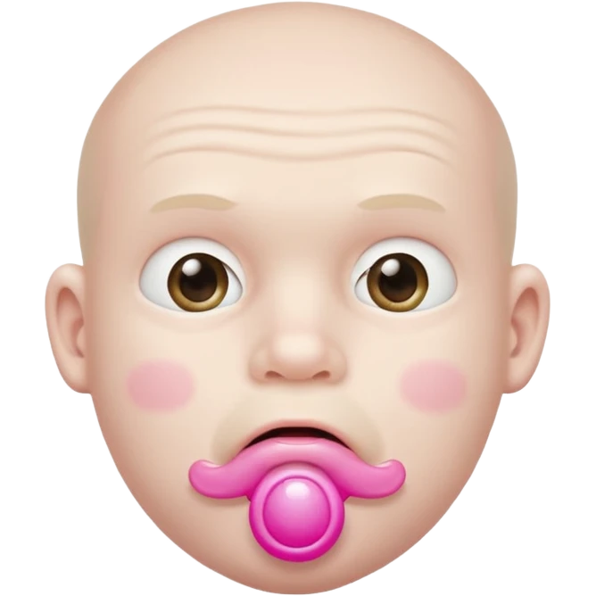 A grown man wearing a diaper with a pink pacifier in his mouth. emoji