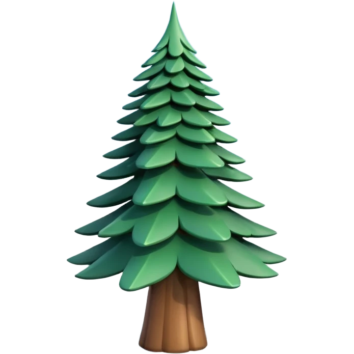 A 3D cartoon pine tree with layered green needles and tall conical shape, clear blue sky, Memoji-style rendering. emoji