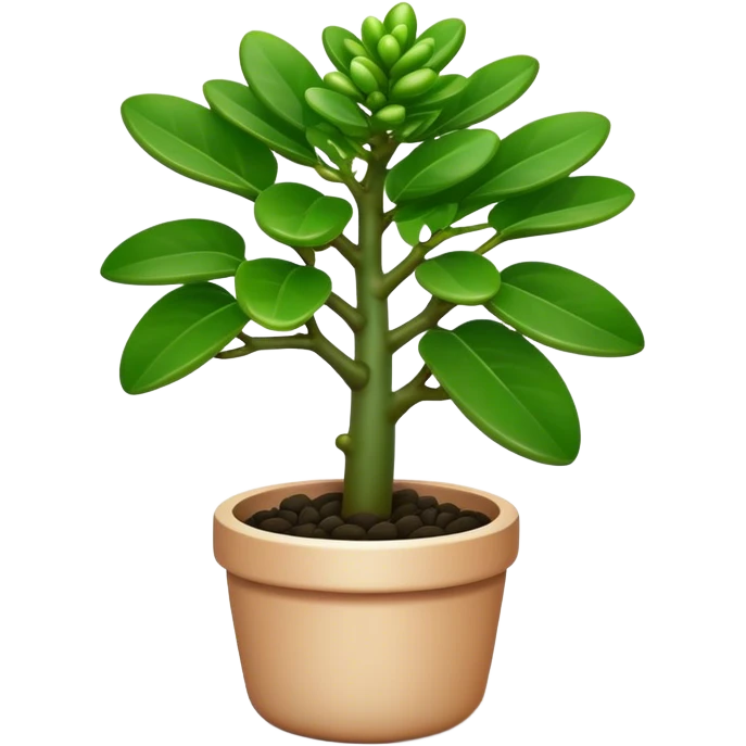 Cinematic Realistic Jade Plant Emoji, Thick and glossy, with dark green, round leaves that shine under the light. The sturdy stems and vibrant foliage give a sense of prosperity and tranquility. Soft glowing outline, capturing the essence of good luck, growth, and natural elegance in a flourishing jade plant! emoji