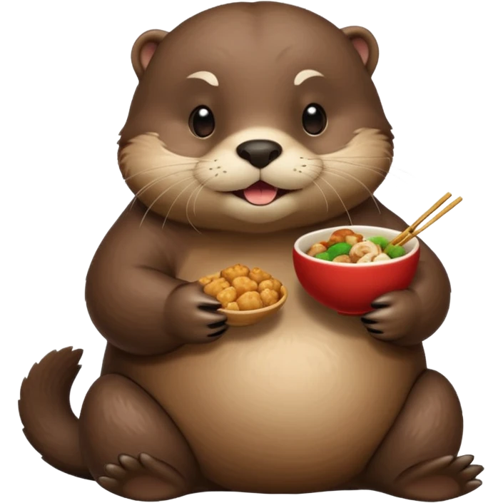 generate a super fat cute otter eating chinese food from a place called taverne de zhao emoji