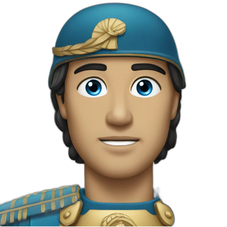 alexander-the-great, black hair blue eyes, in military uniform emoji