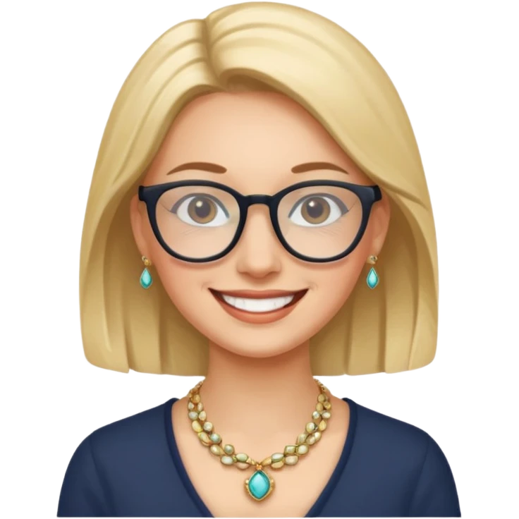 smiling woman with glasses jewelry emoji